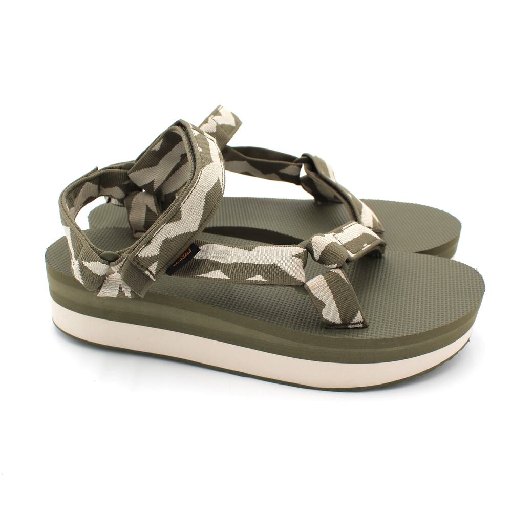 Teva Sandals Womens 10 Green Camo Platform Sport Outdoor Hiking Comfort Shoe